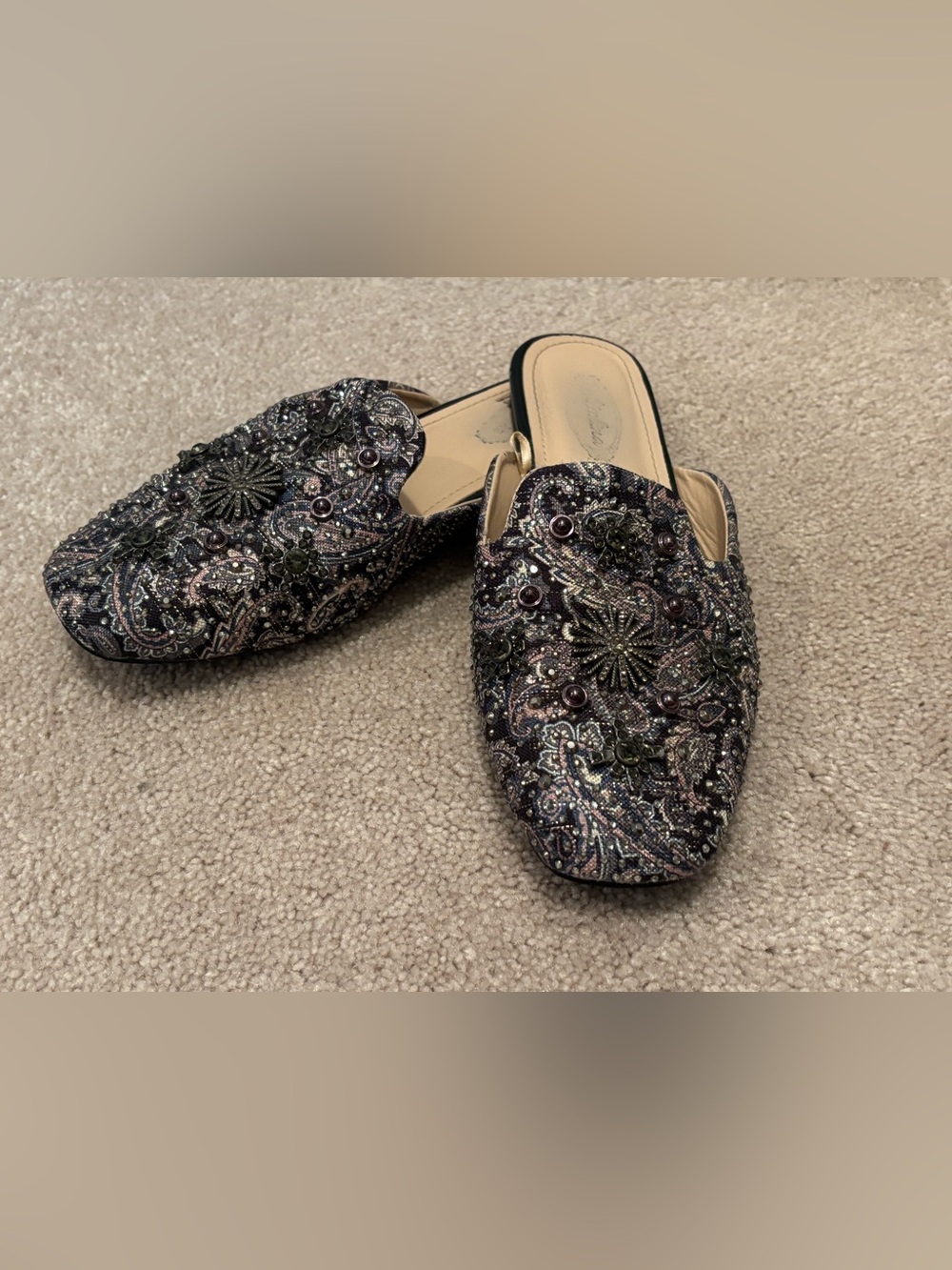 Atalina Women’s Size 6.5 Beaded Paisley Slip-On Mules Shoes Flats